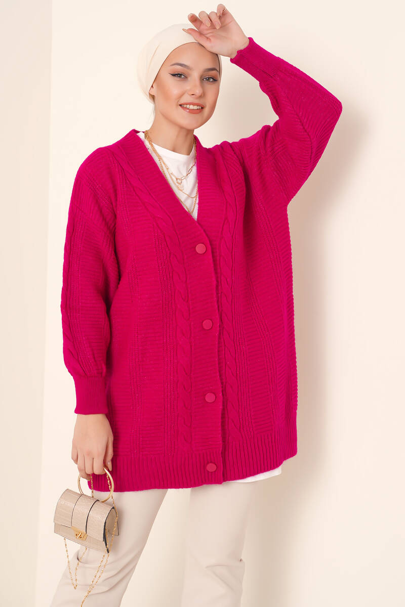 15768 Tesettür Triko Hırka - Koyu Pembe - BİGDART