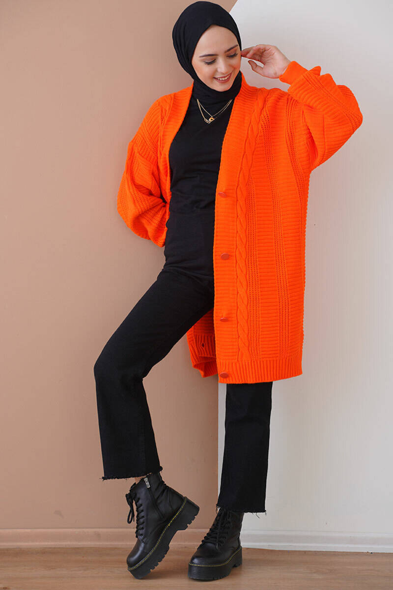 15768 Tesettür Triko Hırka - Turuncu - BİGDART