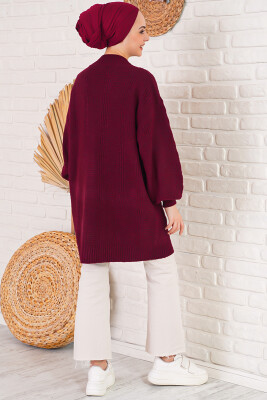 15768 Tesettür Triko Hırka - Bordo - 3