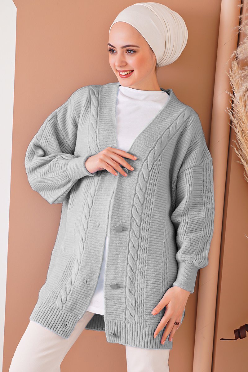 15768 Tesettür Triko Hırka - İndigo - BİGDART