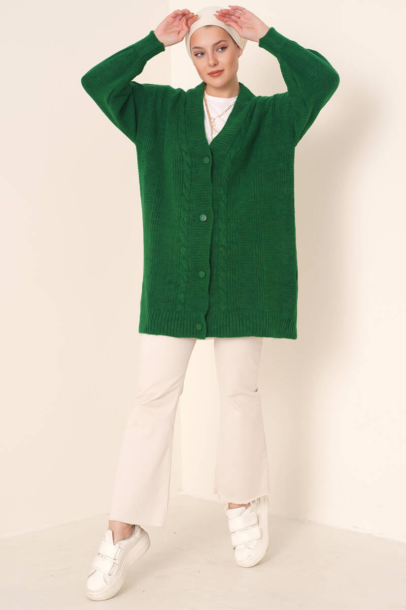 15768 Tesettür Triko Hırka - Zümrüt Yeşili - BİGDART