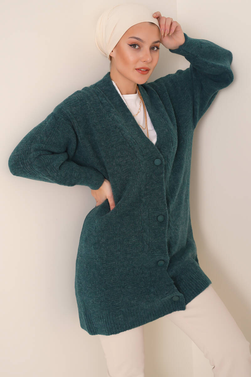 15768 Tesettür Triko Hırka - Su Yeşili - BİGDART