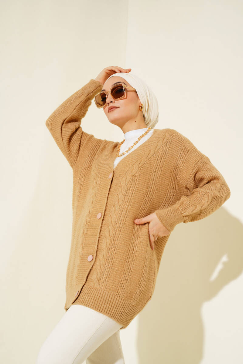 15768 Tesettür Triko Hırka - Vizon - BİGDART