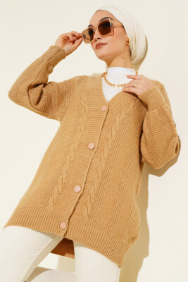 15768 Tesettür Triko Hırka - Vizon 