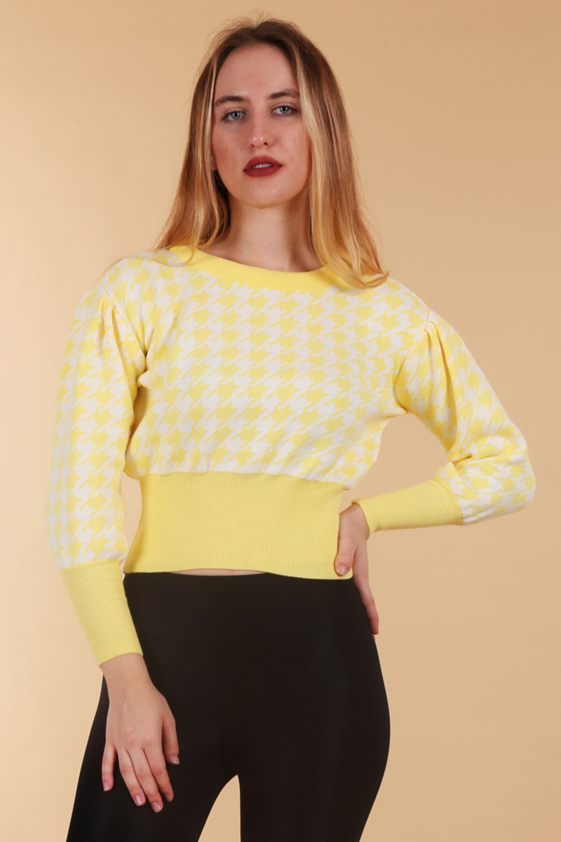 15769 Kazayağı Triko Kazak - Sarı - BİGDART