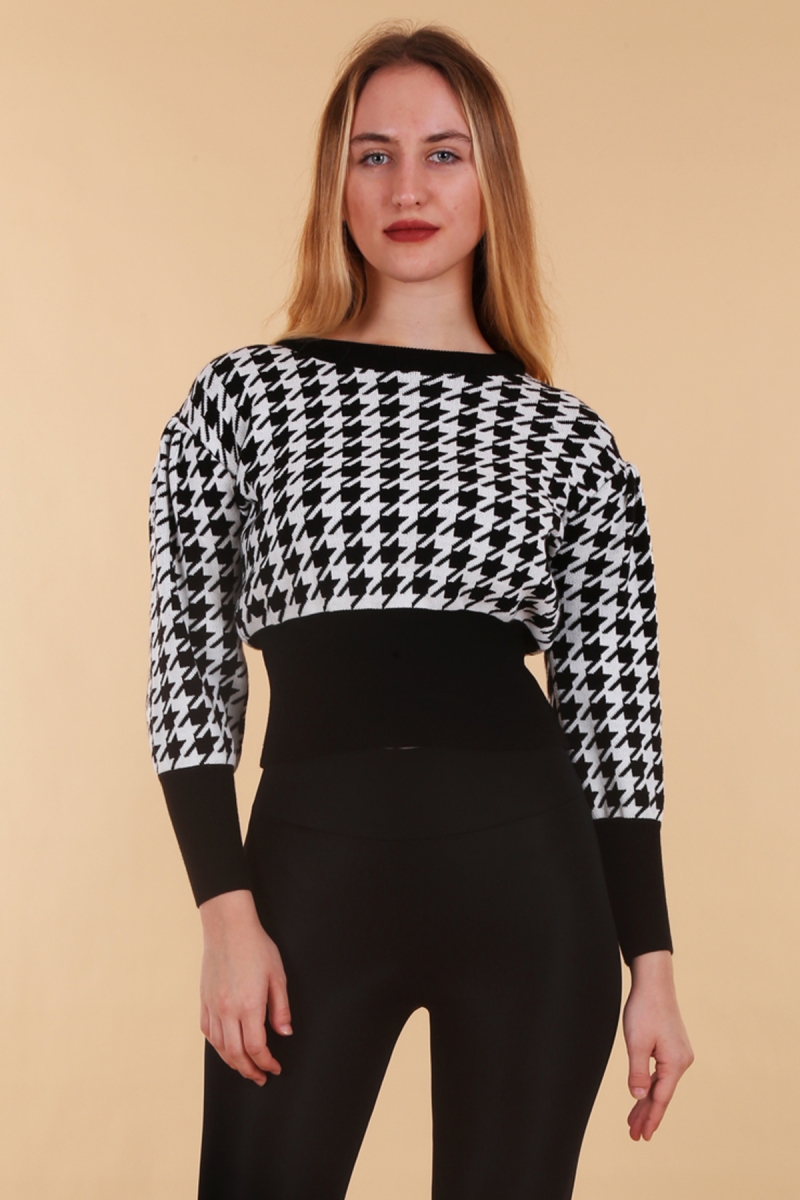 15769 Kazayağı Triko Kazak - Siyah - BİGDART