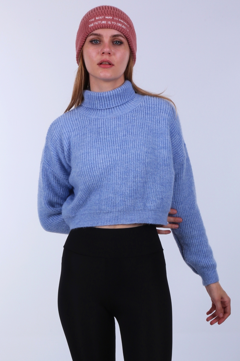 15771 Crop Boğazlı Kazak - Açık Mavi - BİGDART