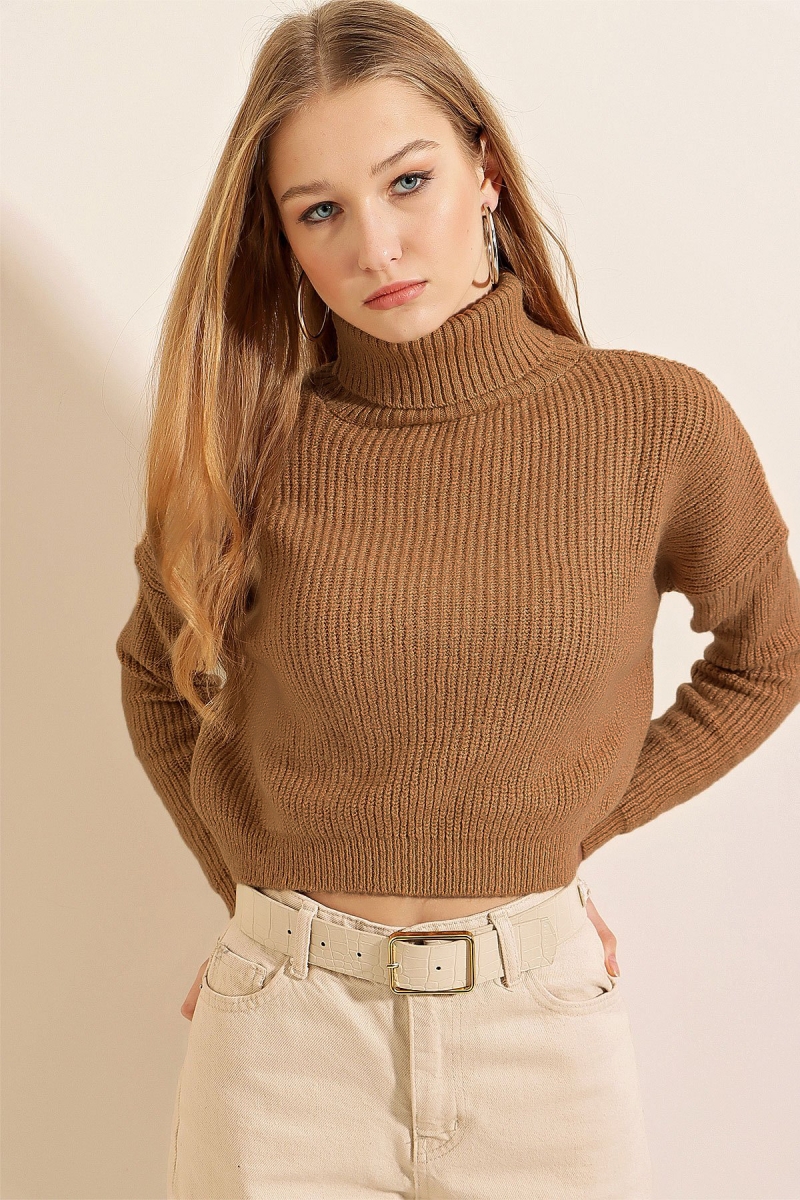 15771 Crop Boğazlı Kazak - Bisküvi - BİGDART