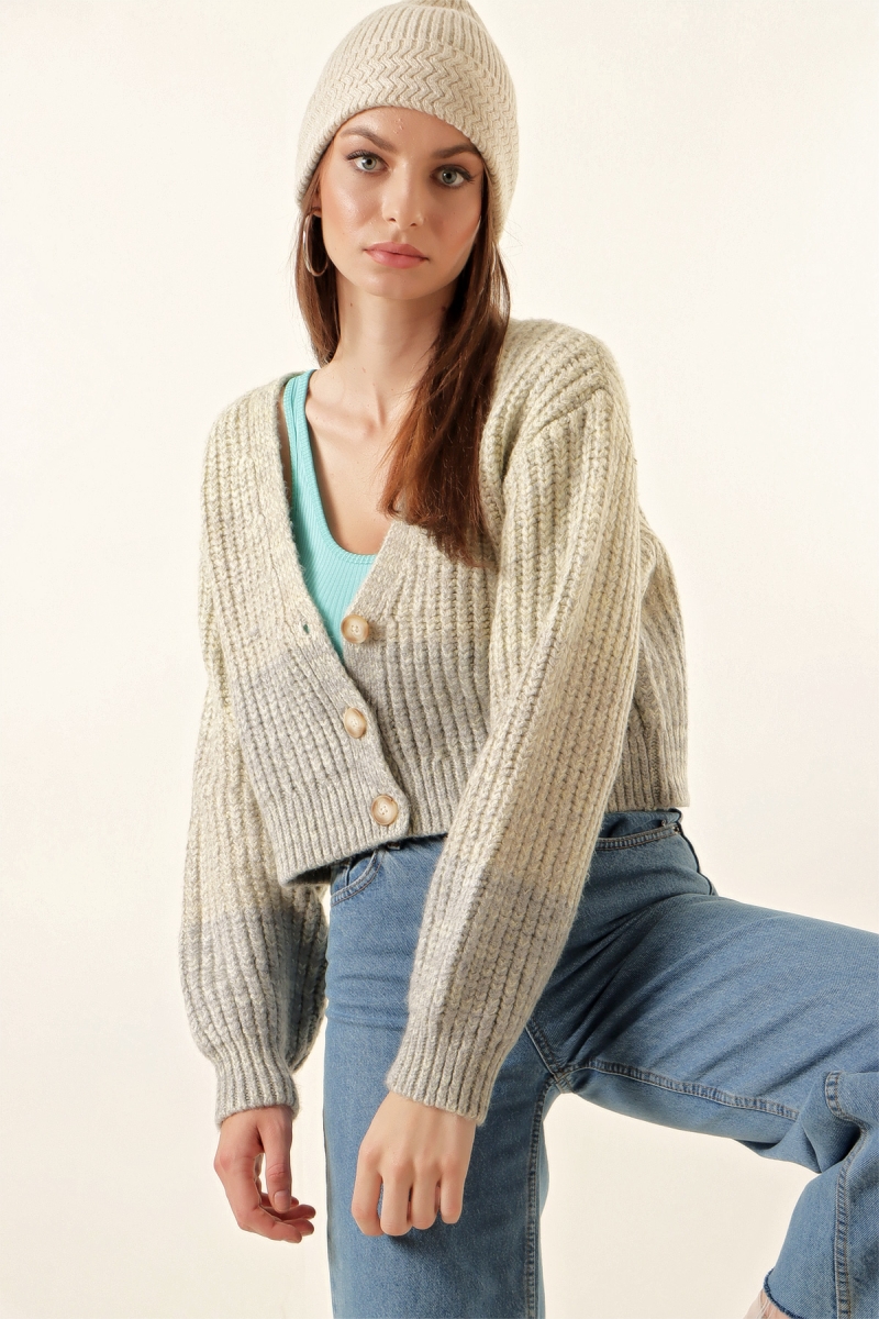 15779 Crop Triko Hırka - Çağla - BİGDART