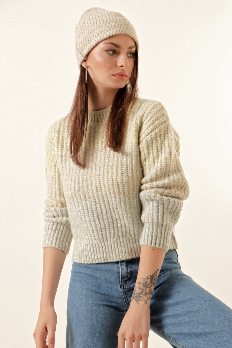 15781 Çok Renkli Örme Kazak - Çağla - BİGDART