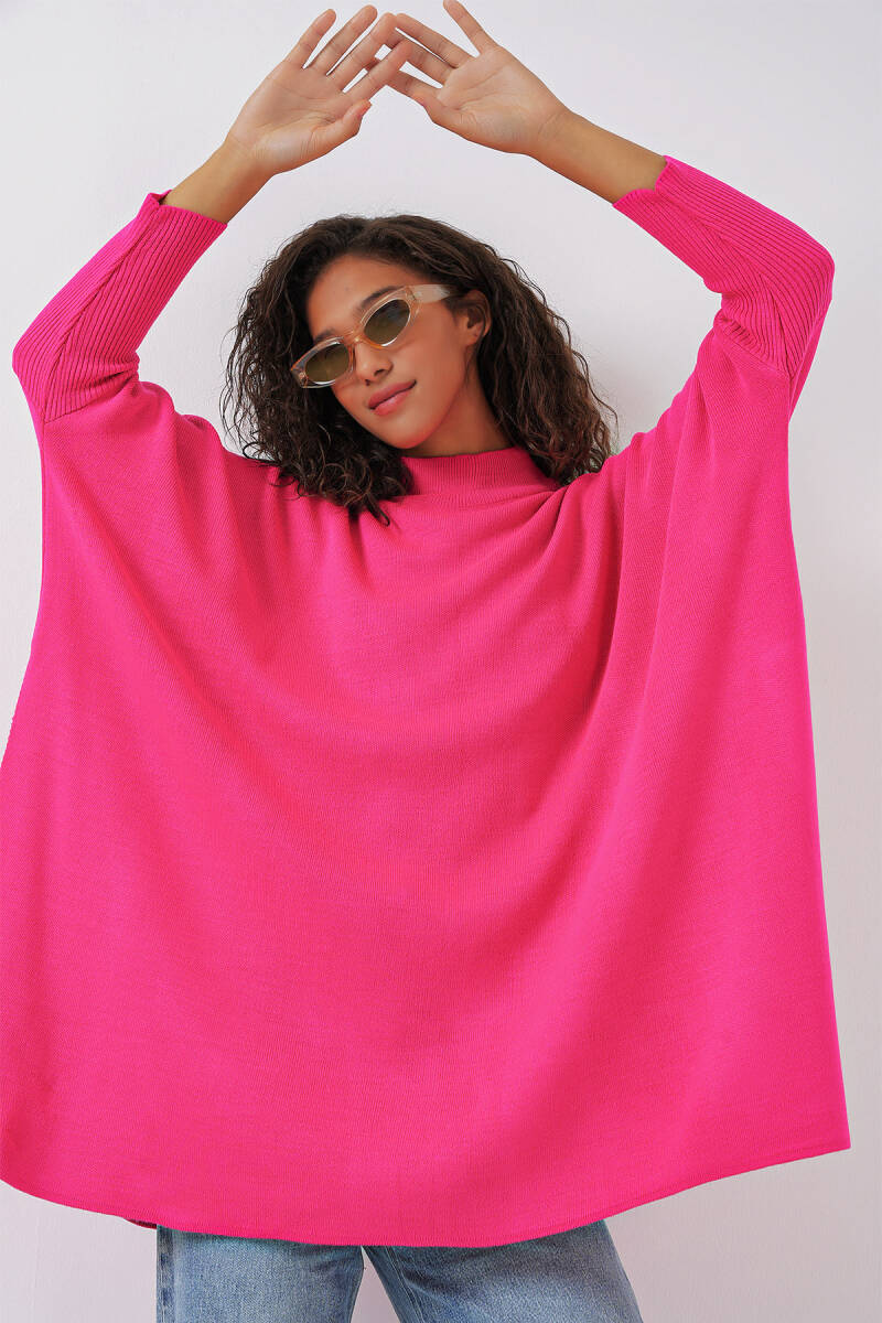 15783 Yırtmaçlı Panço Kazak - Fuşya - BİGDART