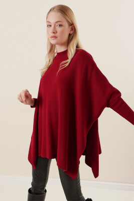 15783 Yırtmaçlı Panço Kazak - Bordo - 5