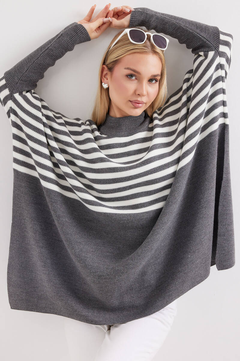 15783 Yırtmaçlı Panço Kazak - F.Gri - BİGDART