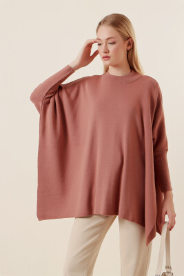 15783 Yırtmaçlı Panço Kazak - Gül Kurusu - 3