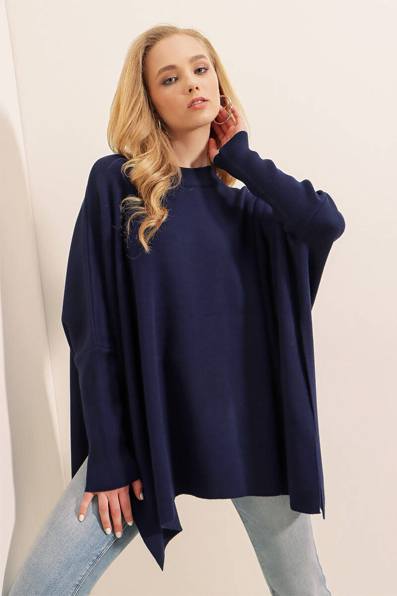 15783 Yırtmaçlı Panço Kazak - Lacivert - BİGDART