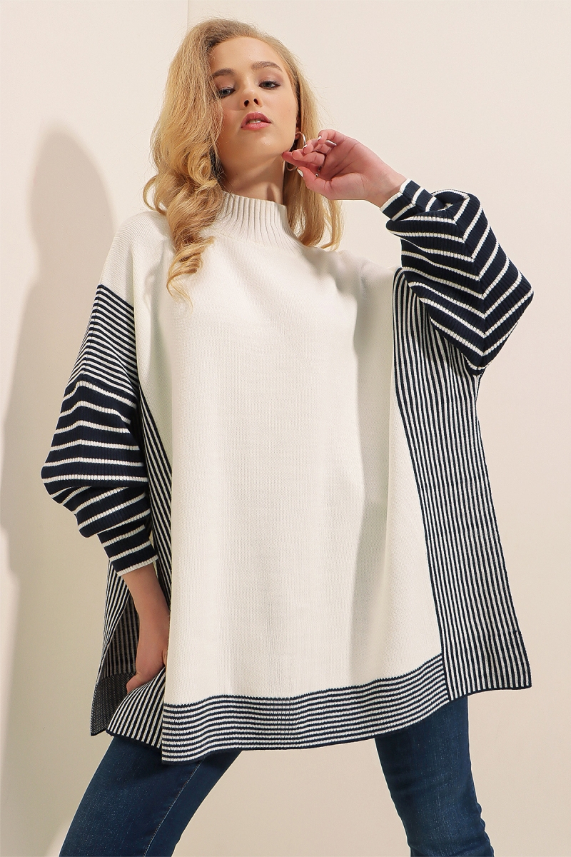 15784 Balıkçı Yaka Panço Kazak - Lacivert - BİGDART