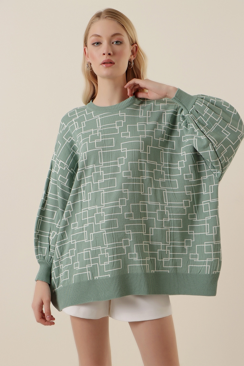 15790 Desenli Oversize Kazak - D. Mint - BİGDART