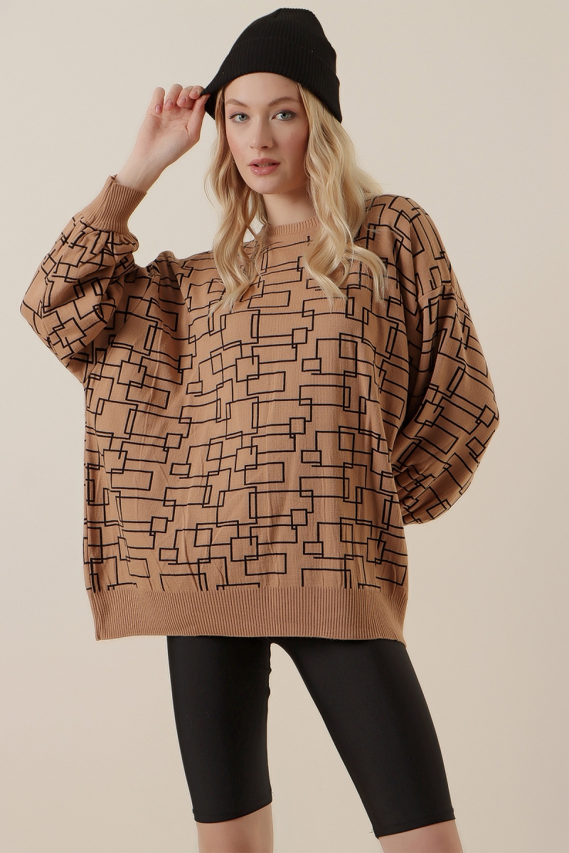 15790 Desenli Oversize Kazak - D.Vizon - BİGDART