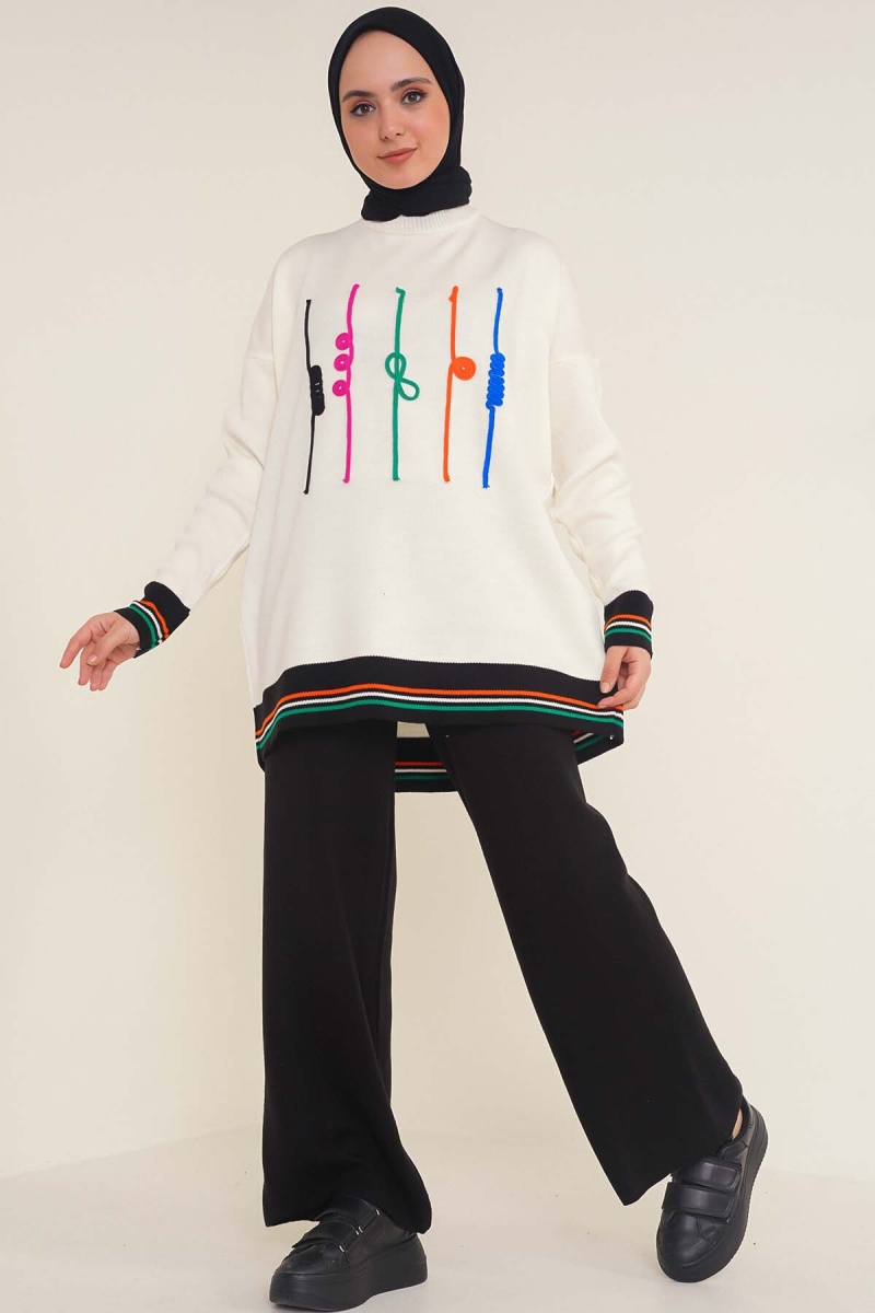 15793 Nakışlı Tesettür İkili Takım - Siyah - BİGDART