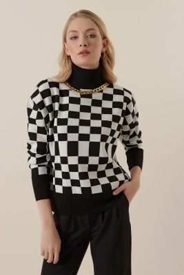 15798 Zincirli Triko Kazak - Siyah - BİGDART