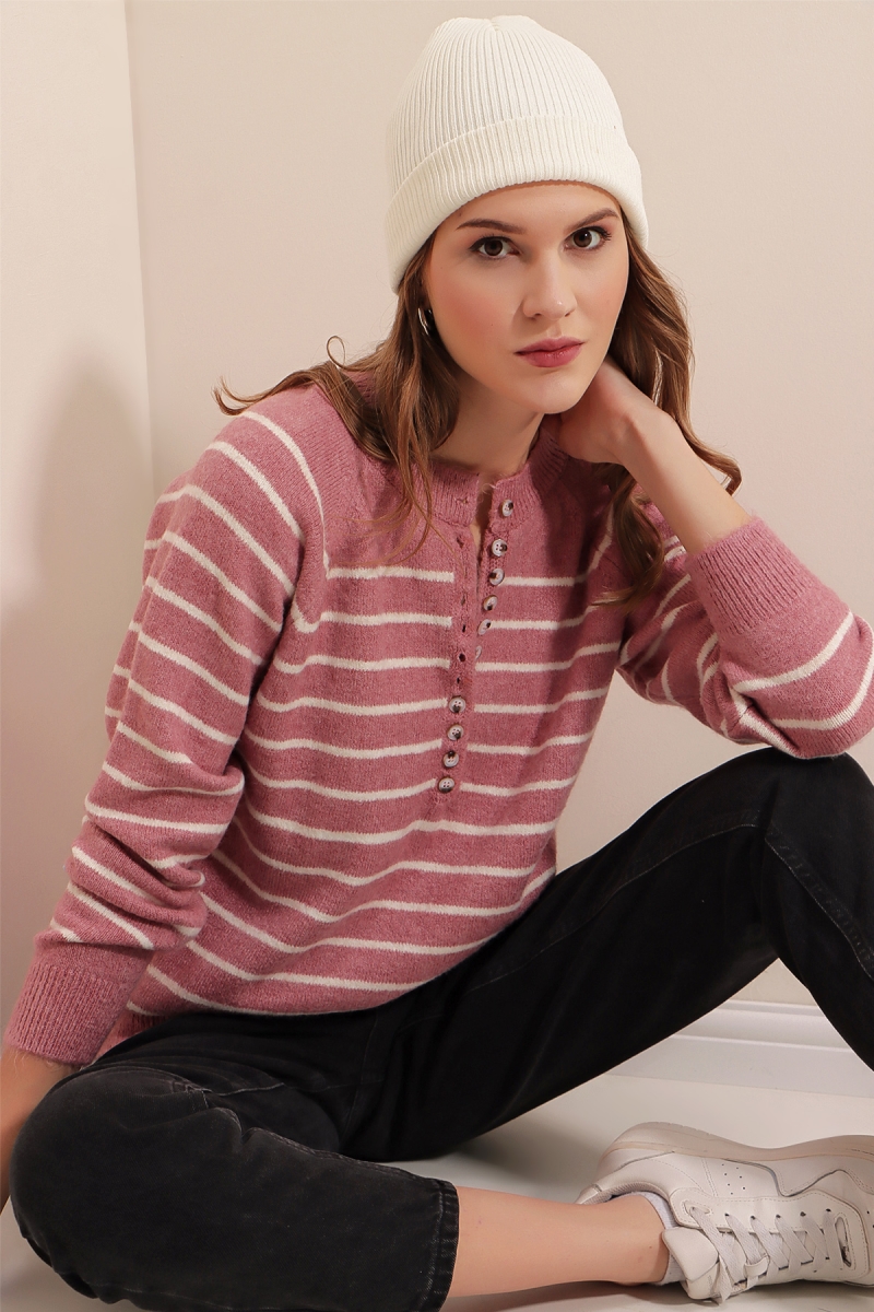 15808 Düğmeli Kazak - Gül Kurusu - BİGDART