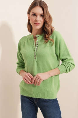 15809 Düğmeli Kazak - E.Yeşil - BİGDART