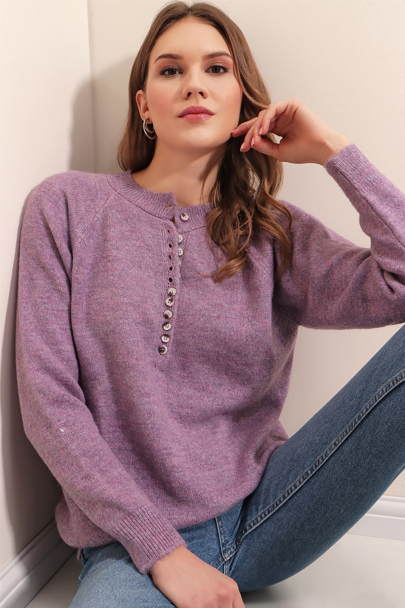 15809 Düğmeli Kazak - Lila - BİGDART