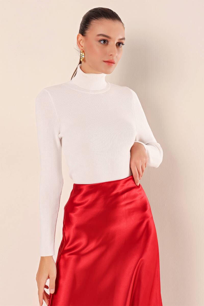 15825 Boğazlı Triko Kazak - Beyaz - BİGDART