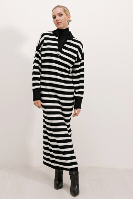 15839 Boydan Triko Elbise - D. Siyah - BİGDART