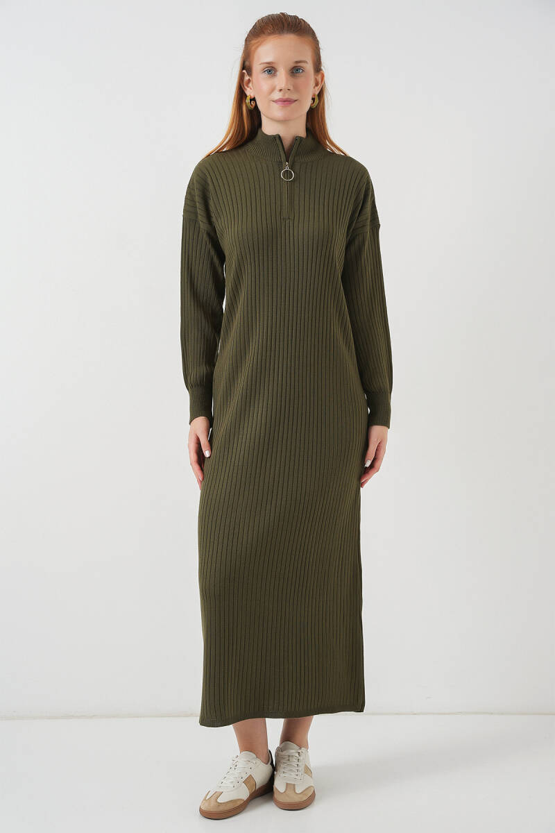 15839 Boydan Triko Elbise - Haki - BİGDART