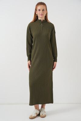 15839 Boydan Triko Elbise - Haki 