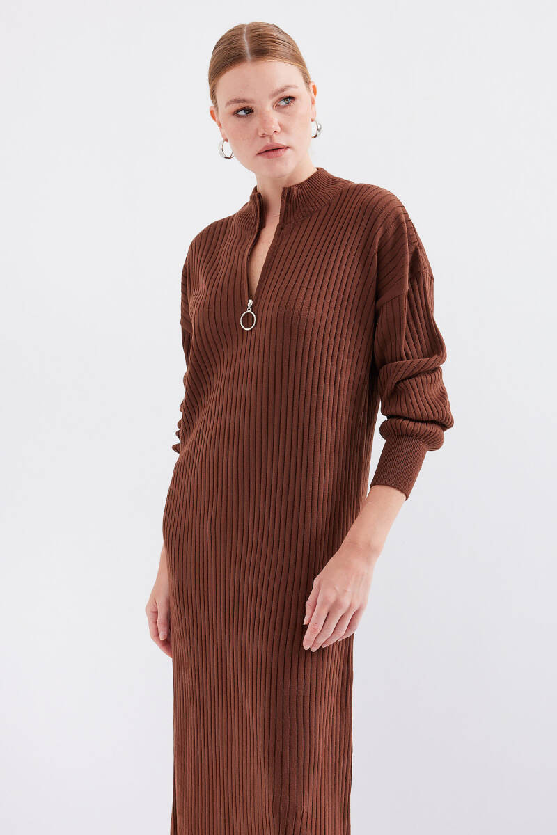 15839 Boydan Triko Elbise - Kahverengi (1)