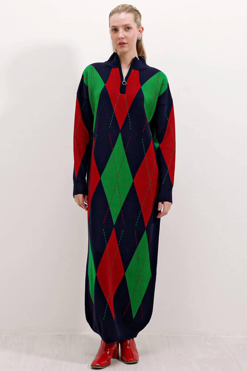 15839 Boydan Triko Elbise - Lacivert - BİGDART