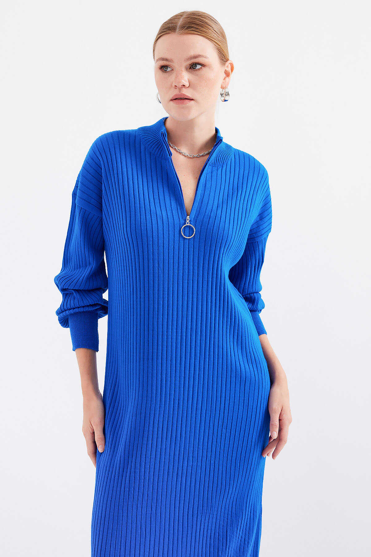 15839 Boydan Triko Elbise - Saks - 2