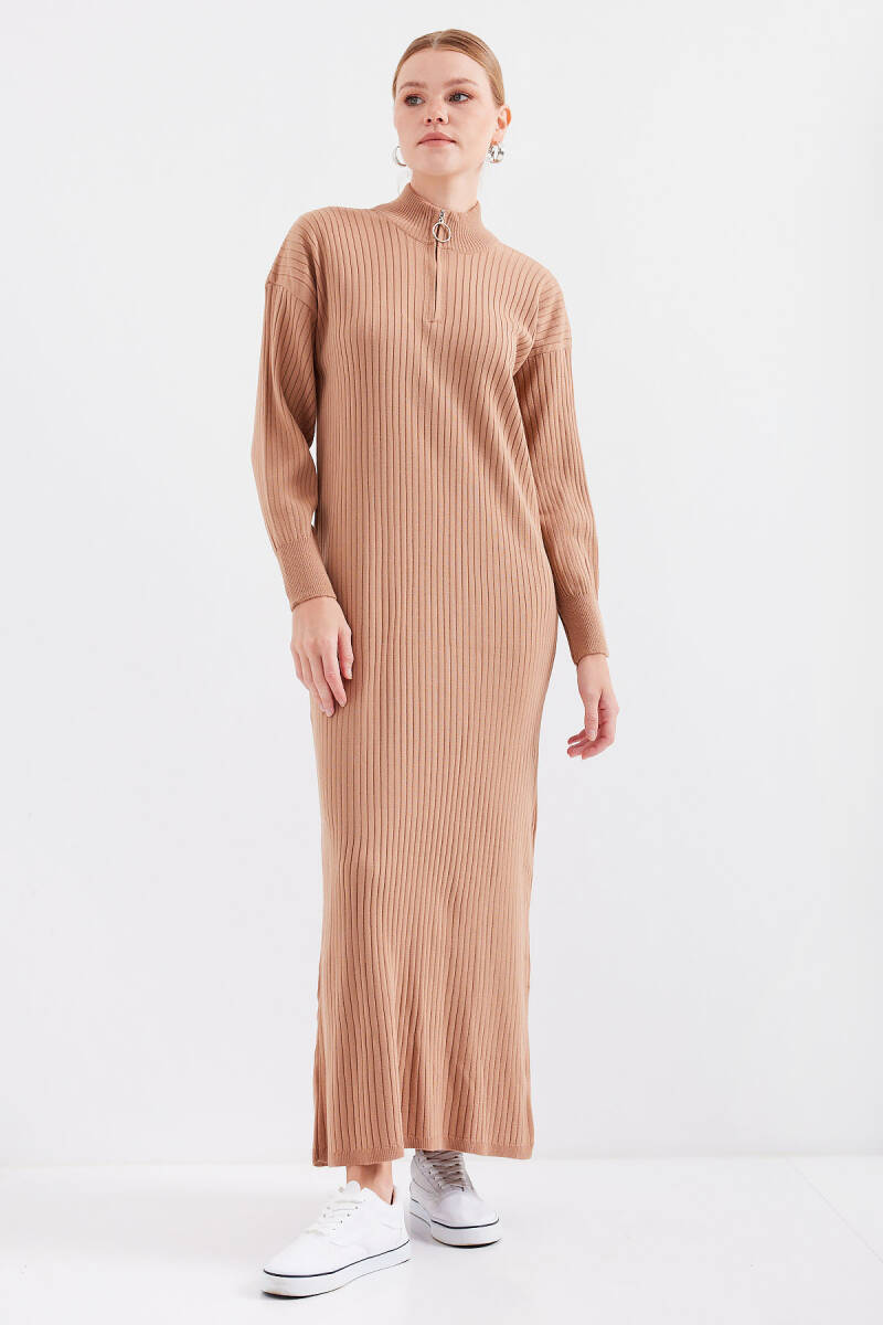 15839 Boydan Triko Elbise - Taba - BİGDART