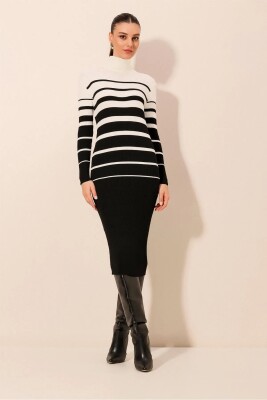 15841 Boğazlı Triko Elbise - Beyaz 