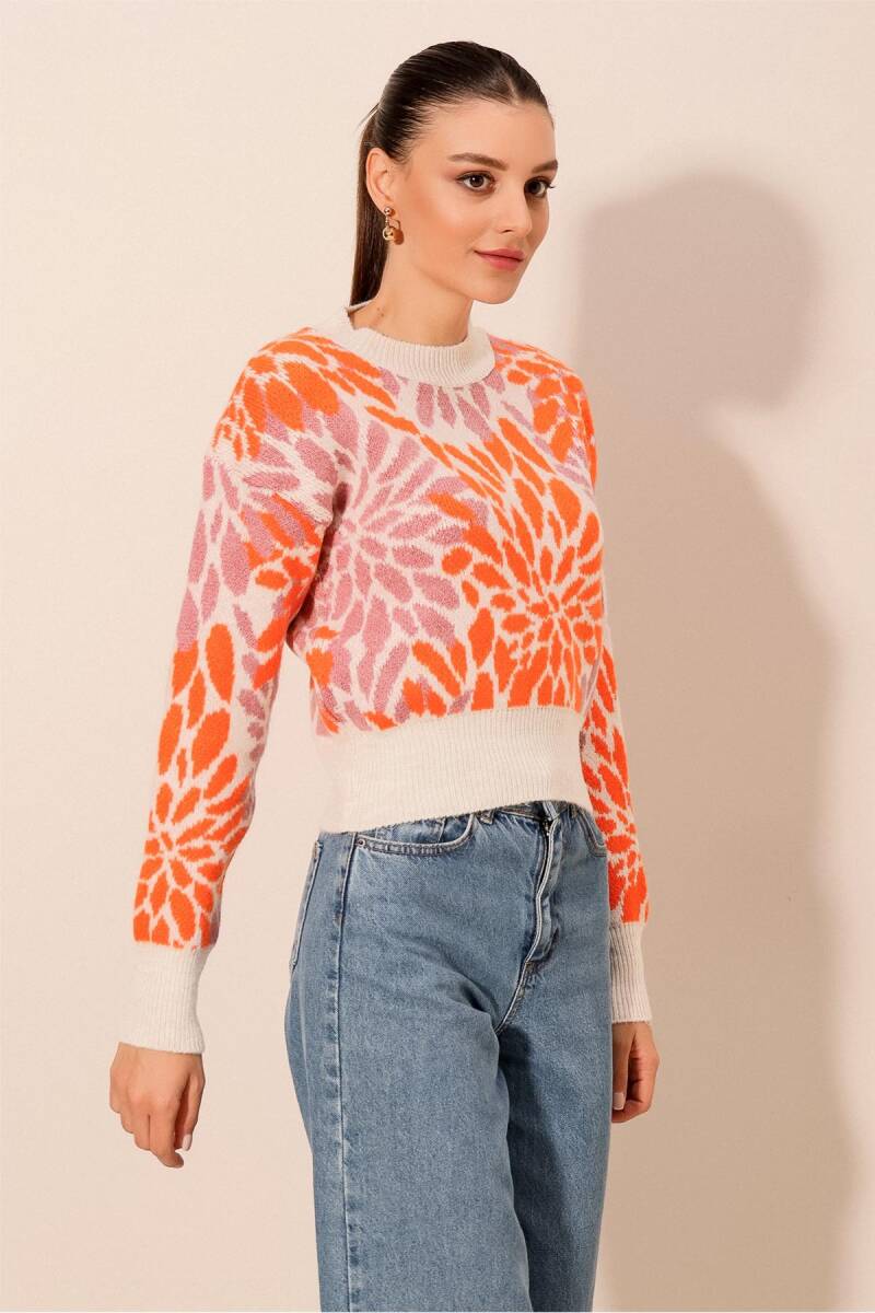 15842 Desenli Triko Kazak - Turuncu - BİGDART