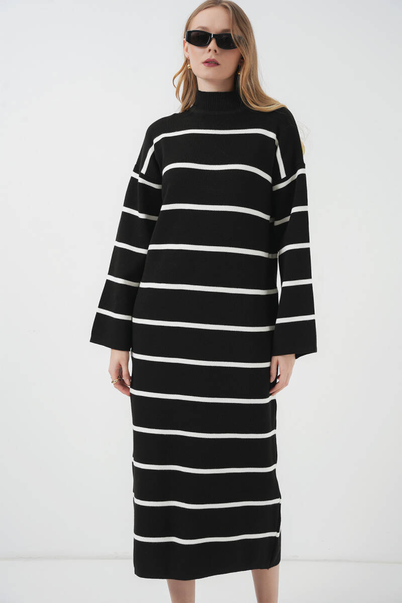 15890 Uzun Triko Elbise - D. Siyah - BİGDART