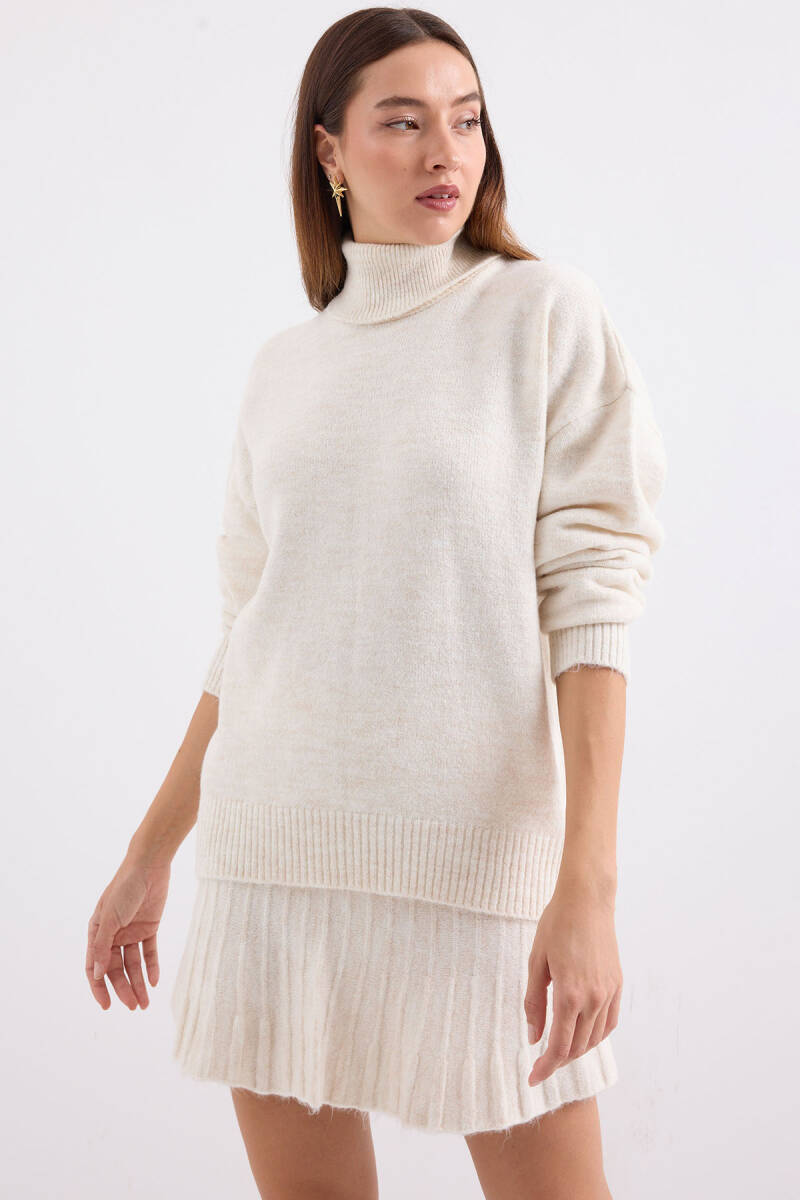 15891 Kazak Etek Triko İkili Takım - Ekru - BİGDART