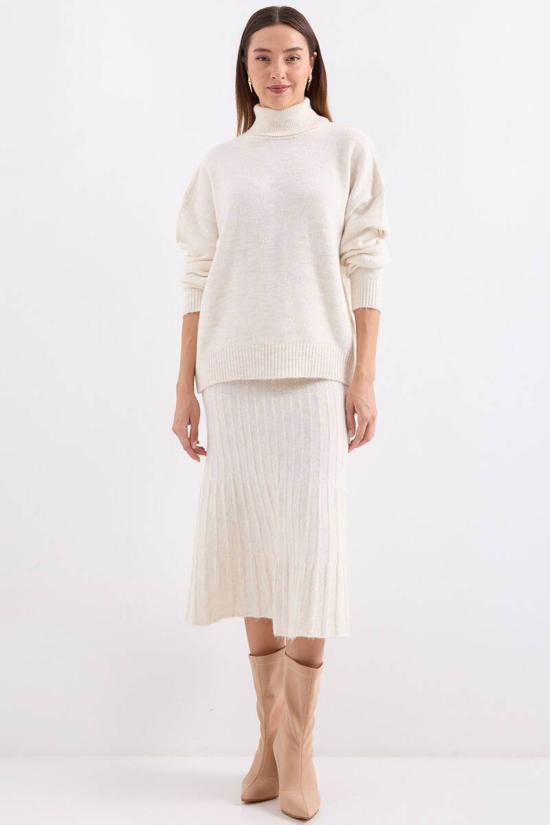 15892 Kazak Etek Triko İkili Takım - Ekru - BİGDART