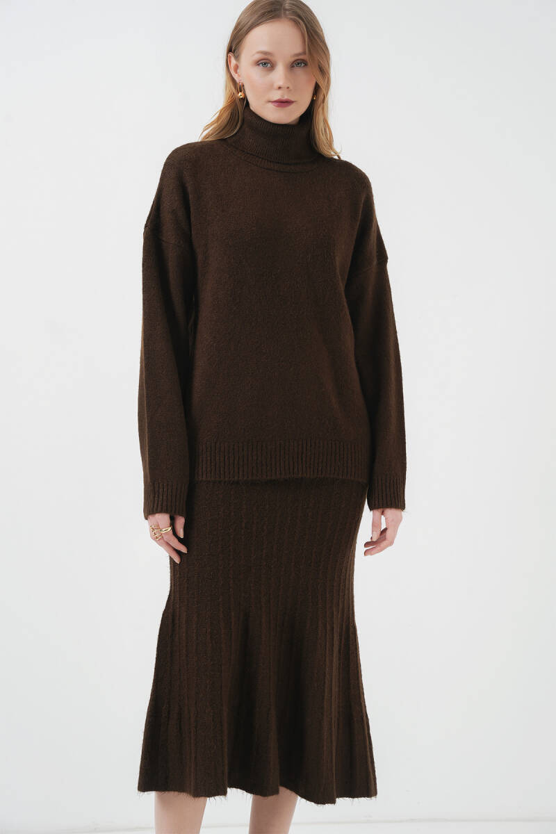 15892 Kazak Etek Triko İkili Takım - Kahverengi - BİGDART