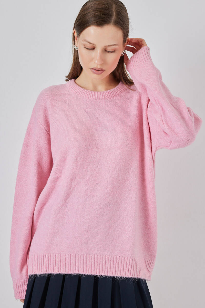 15895 Kadın Oversize Triko Kazak - A. Pembe
