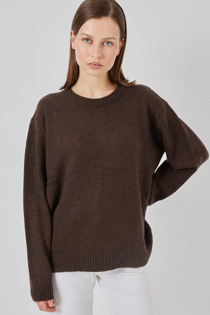 15895 Kadın Oversize Triko Kazak - C. Kahverengi - BİGDART