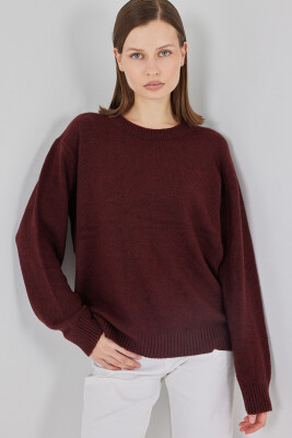15895 Baklava Desenli Oversize Triko Kazak - D. Bordo 