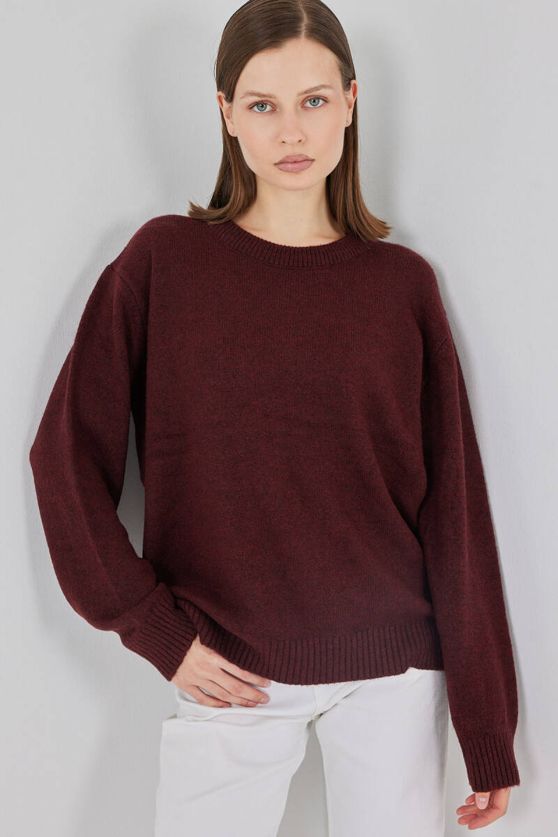 15895 Kadın Oversize Triko Kazak - D. Bordo - BİGDART