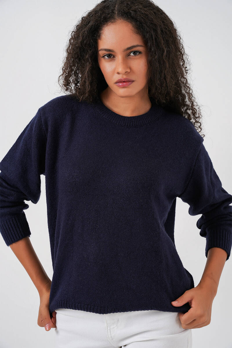 15895 Kadın Oversize Triko Kazak - K. Lacivert - BİGDART
