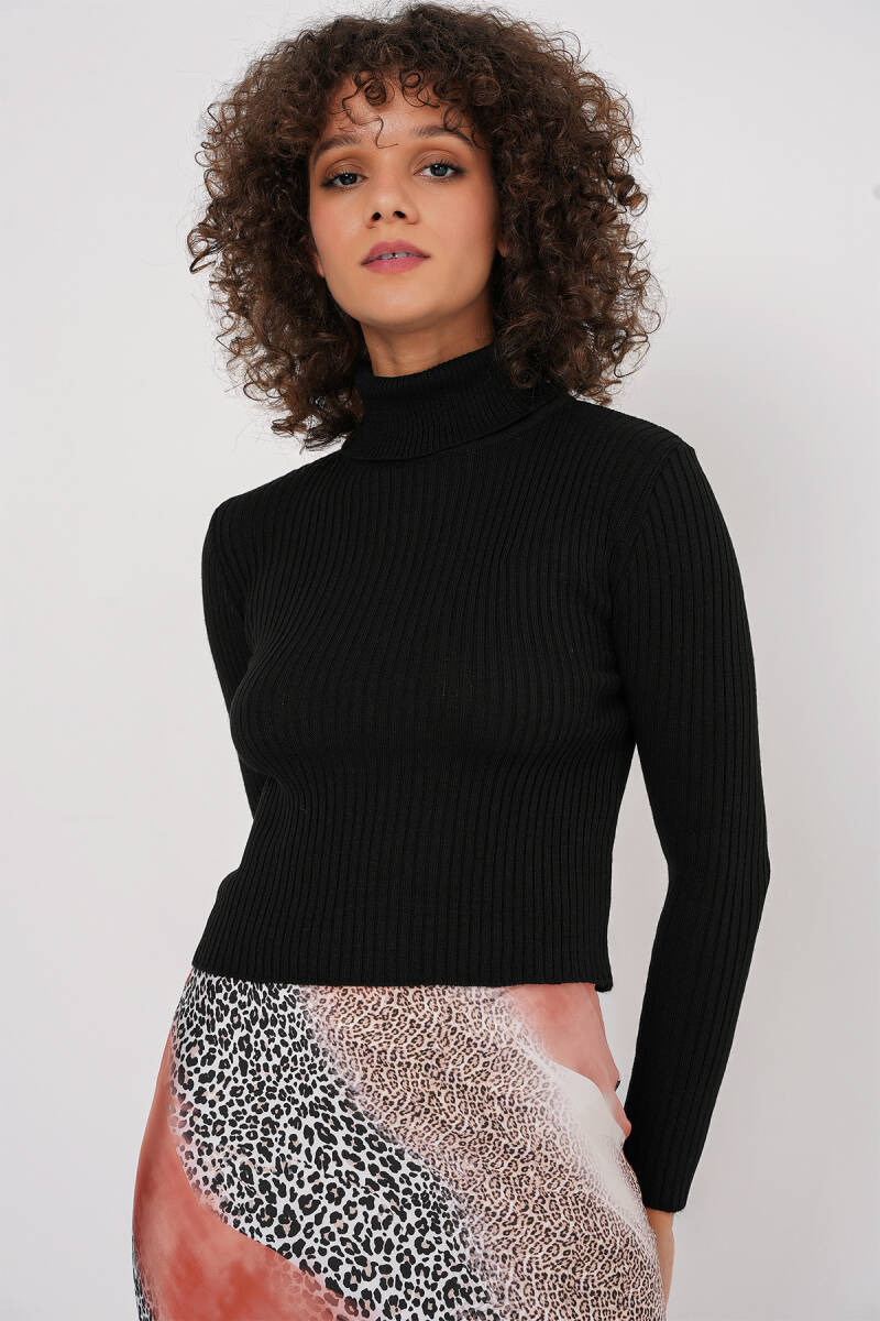 15896 Boğazlı Triko Kazak - Siyah - BİGDART