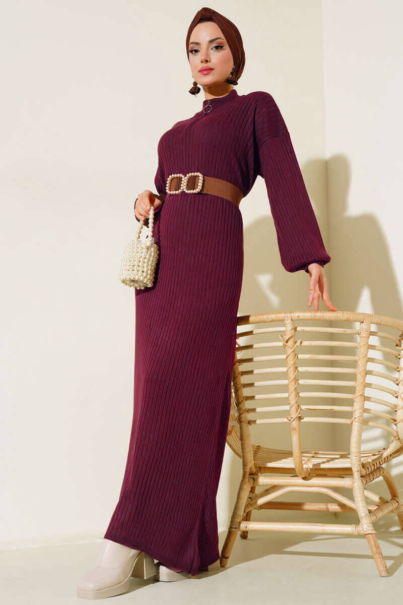 15900 Boydan Tesettür Triko Elbise - Y.Bordo - BİGDART