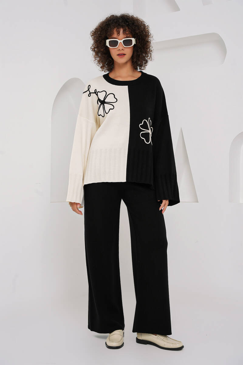 15904 Oversize Triko Kazak Pantolon İkili Takım - Siyah - BİGDART