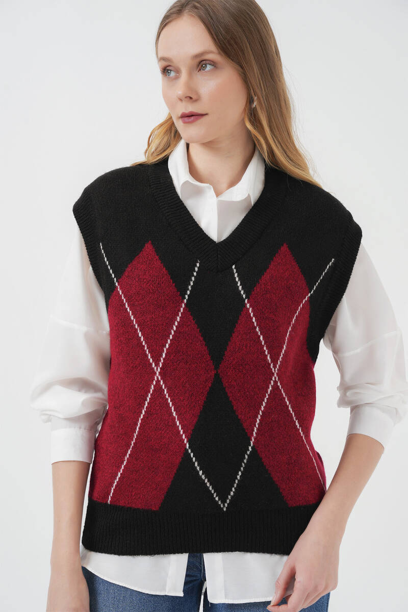 15914 V Yaka Triko Süveter - D. Siyah - BİGDART